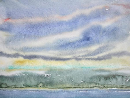 "Abendstimmung in den Schären, Südschweden", 2015, Aquarell 24 x 32 cm