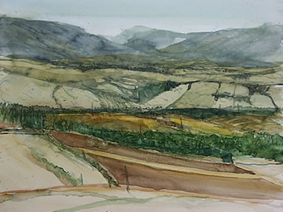 "Landschaft bei Paliano", 2007, Aquarell, 40 x 50 cm