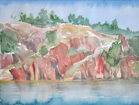 "Rote Felsen, Schweden", 2015, Aquarell 30 x 40 cm