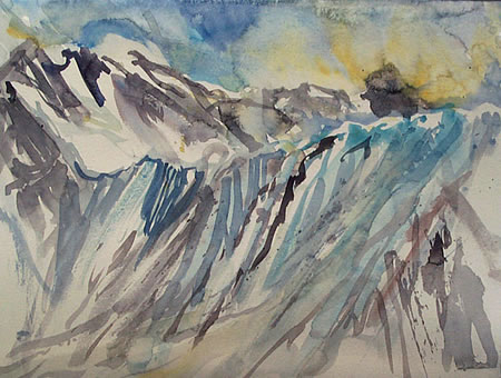 "Grande Barriere, Anapurna", 2003, Aquarell 24 x 32 cm Nepal