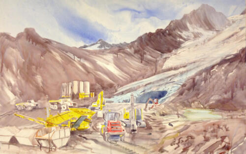 "ohne Titel (Gletscherbaustelle)", 2012 - 2014, Acryl / LW, 100 x 160 cm
