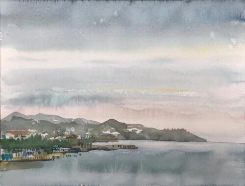 "Bucht von San Remo", 2019, Aquarell, 30 x 40 cm, Ligurien, Itaien