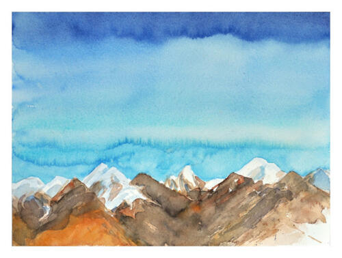 "Himalaya Range", 2015, Aquarell, 30 x 40 cm, Aquarelltrekking, Mustang