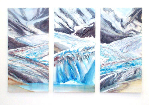 "Glacier Tryptic", 2001, Acryl / LW, je 100 x 50 cm, Llewellyn Glacier, Atlin