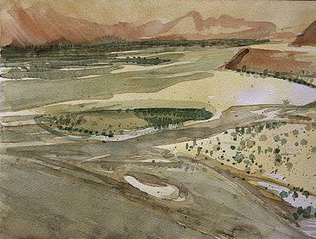"Indus bei Skardu", 2005, Aquarell 24 x 32 cm, Karakorum, Pakistan