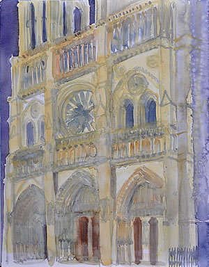 "Notre Dame bei Nacht, Paris", 2013, Aquarell 30 x 40 cm