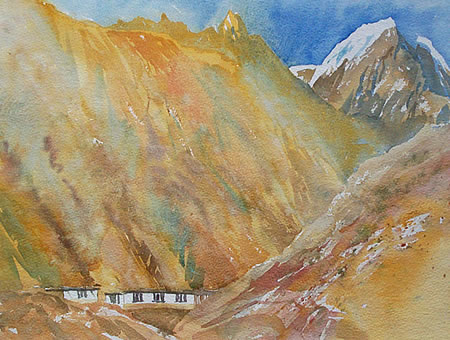 "Yak Kharka", 2003, Aquarell 30 x 40 cm Nepal