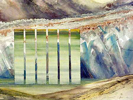 "Große Gletscherreflexion", 2001, Aquarell, 56 x 76 cm (Llewellyn Glacier, Atlin)