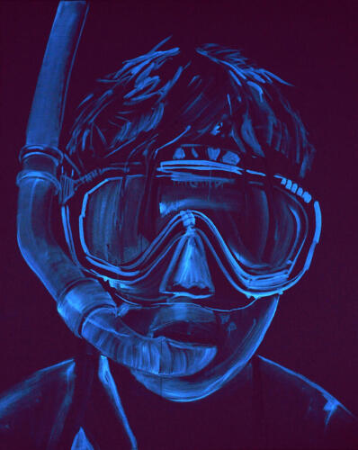 "ohne Titel (Taucherbrille, irisierend)", 2013, Acryl/LW, 150 x 120 cm