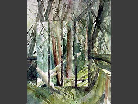 "Wald - Spiegelungen", 2001, Aquarell, 50 x 40 cm (Atlin)