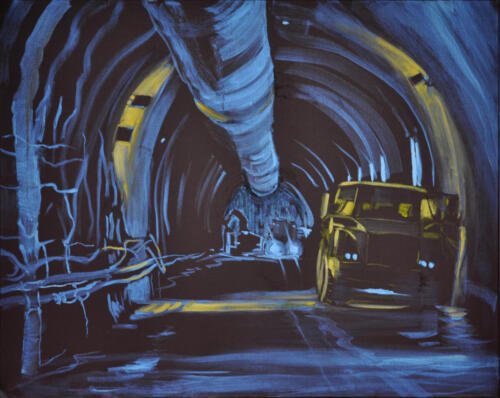 "ohne Titel (Tunnelbau)", 2014, Acryl/LW, 80 x 100 cm